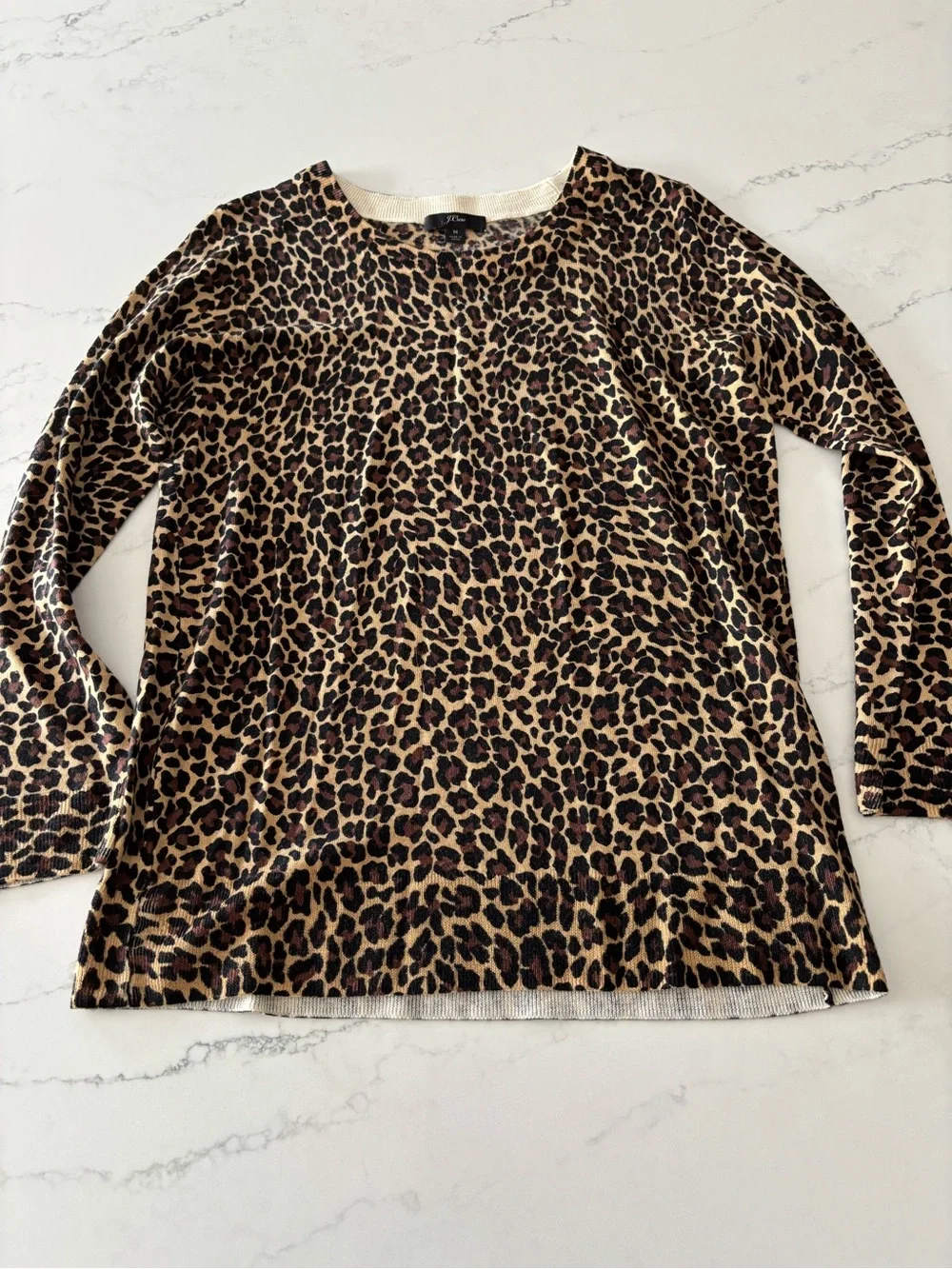 J. Crew Leopard-Print Crewneck Sweater in Brown & Cream